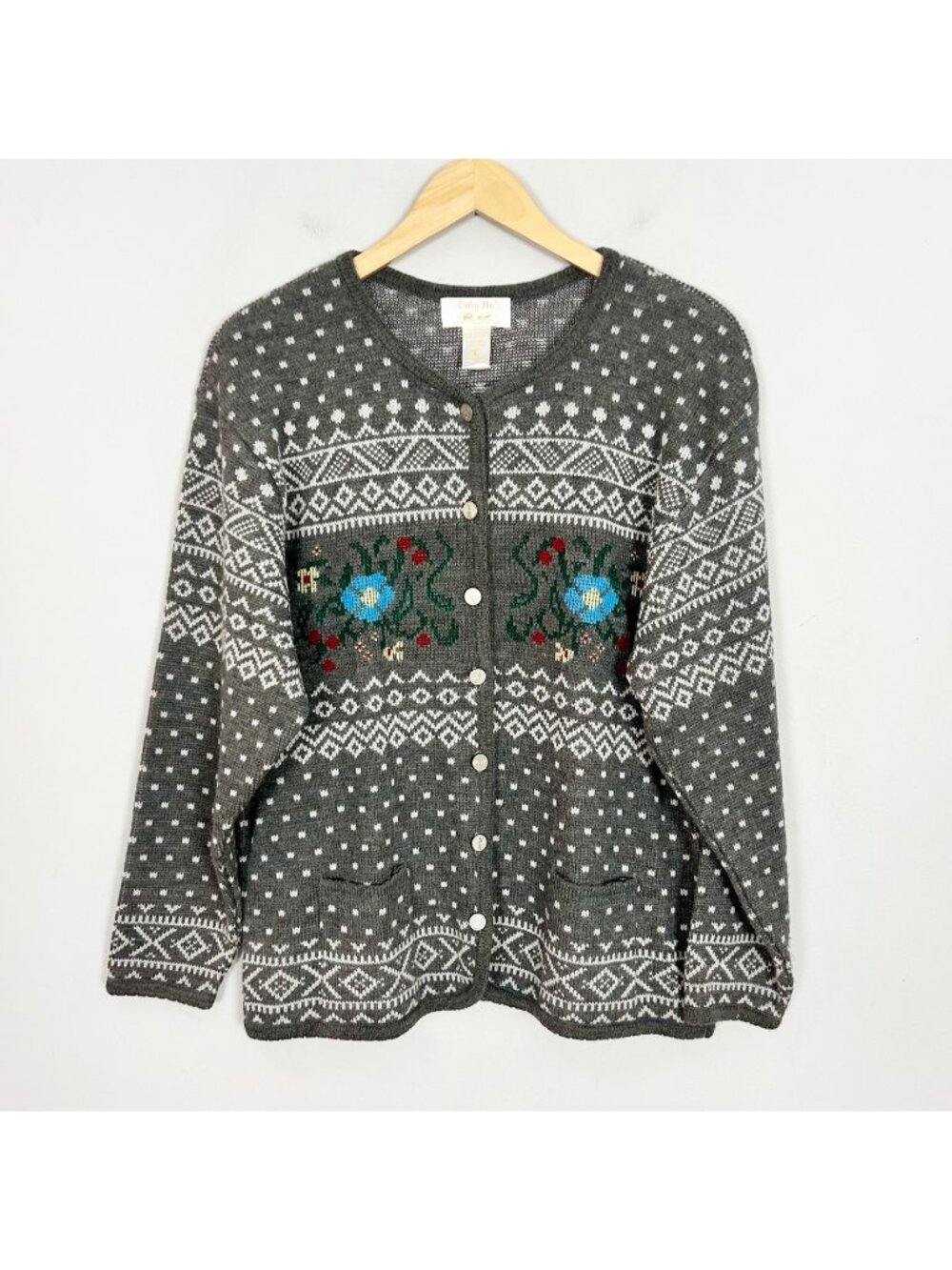 Vintage Tally Ho Floral Button Cardigan Sweater Cottage Size Large Women's